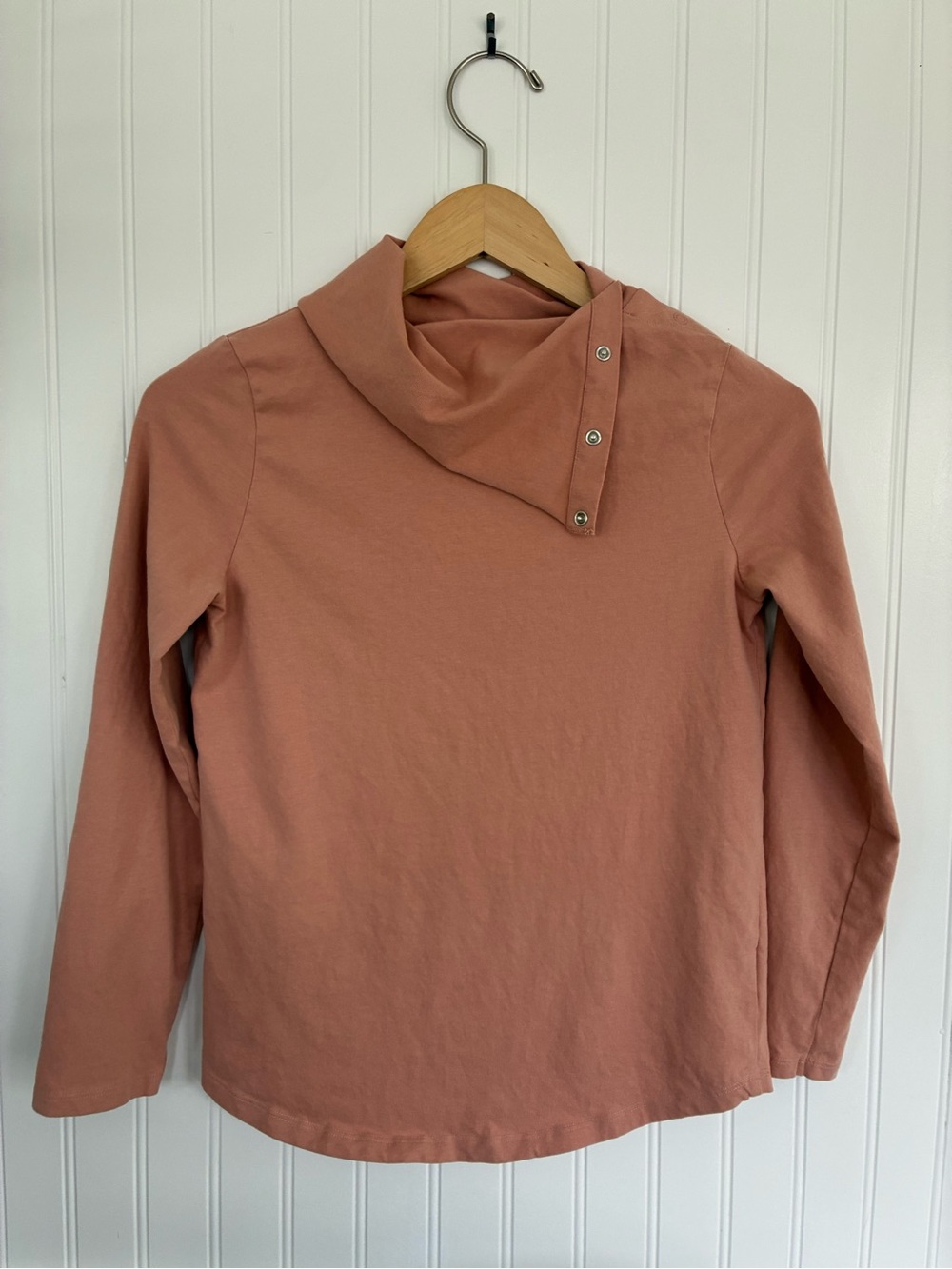 Kids' Organic Long-Sleeve Turtleneck Snap Collar Top in Vintage Pink